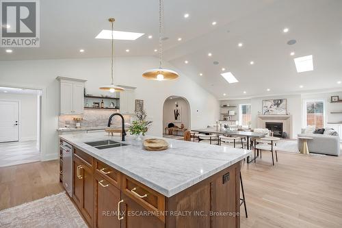 251 Glen Afton Drive, Burlington, ON - Indoor Photo Showing Kitchen With Fireplace With Double Sink With Upgraded Kitchen