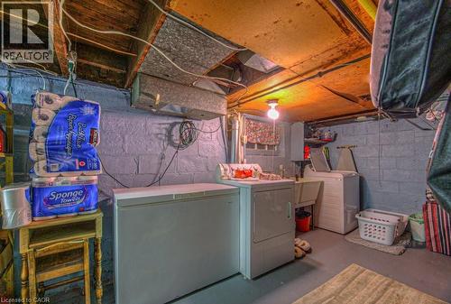 Laundry area with concrete floors and washer and clothes dryer - 81 Beechwood Avenue, Hamilton, ON - Indoor Photo Showing Laundry Room