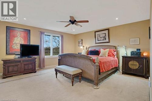 Bedroom with light colored carpet, a ceiling fan, and recessed lighting - 5511 Second Line, Erin, ON - Indoor Photo Showing Bedroom