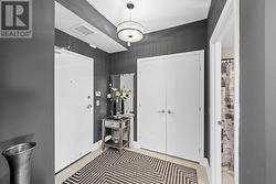 Front foyer w dbl closet & modern fixture above. - 