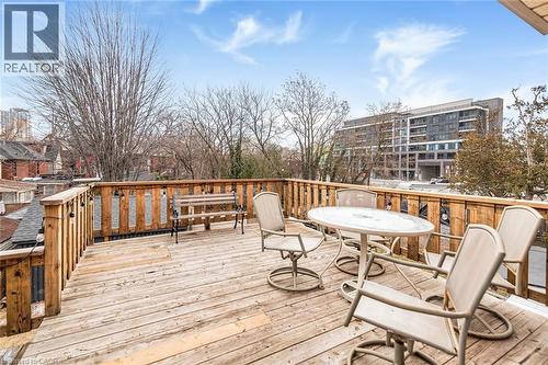Wooden terrace with outdoor dining space - 57 New Street, Hamilton, ON - Outdoor With Deck Patio Veranda