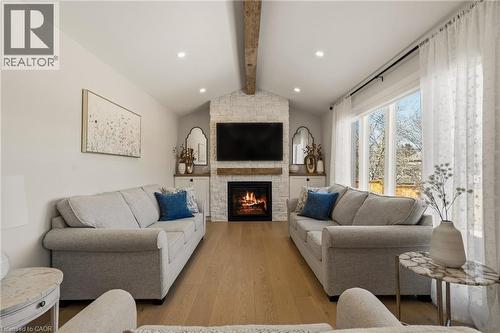 204 Falling Brook Drive, Ancaster, ON - Indoor Photo Showing Living Room With Fireplace