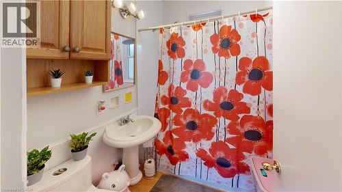 Bathroom featuring a shower with curtain and light wood-type flooring - 10 Armstrong Avenue, Hamilton, ON - Indoor Photo Showing Bathroom