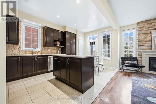 64 Evaridge Drive, Markham, ON - Indoor Photo Showing Kitchen With Fireplace