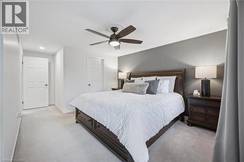 Bedroom featuring light colored carpet, ceiling fan, and recessed lighting - 68 Newman Drive, Cambridge, ON - Indoor Photo Showing Bedroom