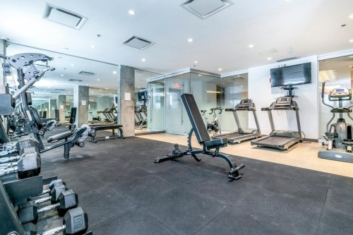 Exercise Room - 609-1220 Rue Crescent, Montréal (Ville-Marie), QC - Indoor Photo Showing Gym Room