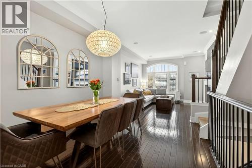Dining space featuring dark wood-type flooring and recessed lighting - 1862 Burnhamthorpe Road, Mississauga, ON - Indoor Photo Showing Dining Room