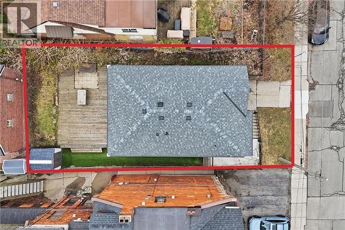 Aerial view of property's location featuring property boundaries highlighted - 129 Jackson Street W, Hamilton, ON - Outdoor