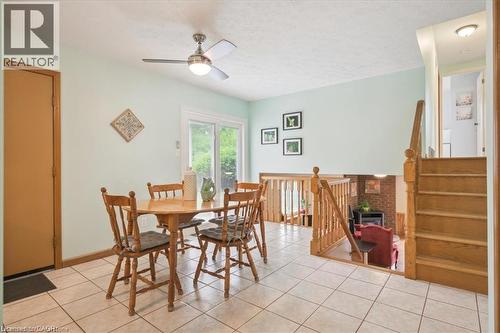 Dining space featuring light tile patterned floors, a ceiling fan, and a textured ceiling - 47 Claycroft Crescent Unit# Upper, Kitchener, ON - Indoor Photo Showing Dining Room