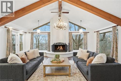 1987 Snake Road, Burlington, ON - Indoor Photo Showing Living Room With Fireplace