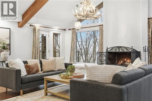 1987 Snake Road, Burlington, ON - Indoor Photo Showing Living Room With Fireplace