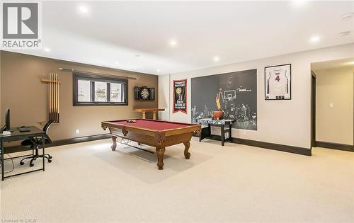 Game room with light carpet, billiards, and recessed lighting - 24 Jacob Gingrich Drive, Kitchener, ON - Indoor Photo Showing Other Room