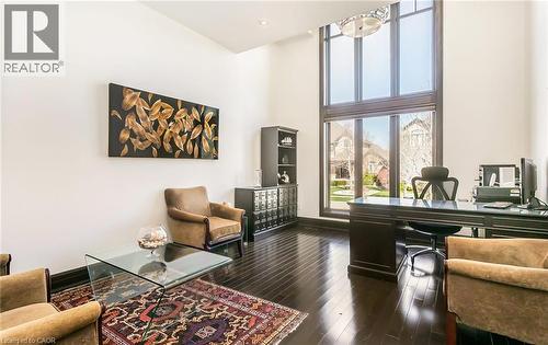 Home office with a high ceiling and dark wood finished floors - 24 Jacob Gingrich Drive, Kitchener, ON - Indoor