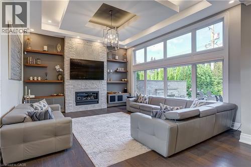 100 Seneca Drive, Ancaster, ON - Indoor Photo Showing Living Room With Fireplace