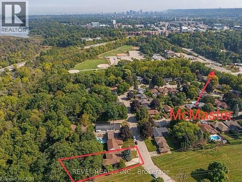 Aerial perspective of suburban area with property boundaries highlighted - 40 Bertram Drive, Dundas, ON - Outdoor With View