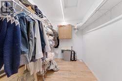Walk-in closet, two walls of clothes hanging rods - 
