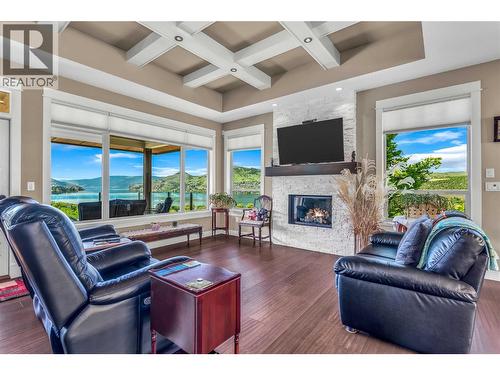 Gas Fireplace - 8780 Braeburn Drive, Coldstream, BC - Indoor Photo Showing Living Room With Fireplace