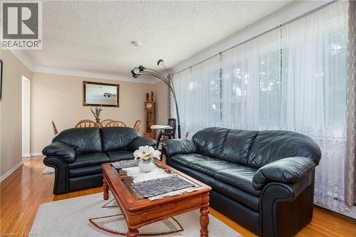 Living area with light wood-type flooring and a textured ceiling - 129 River Road E, Kitchener, ON - Indoor Photo Showing Living Room