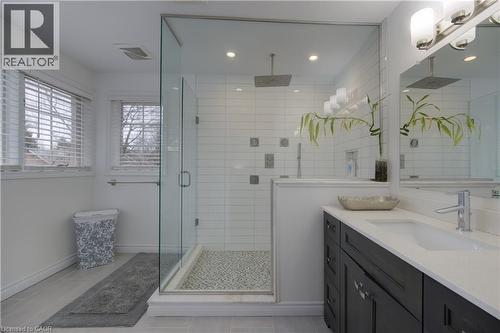 Full bath featuring vanity, a stall shower, recessed lighting, and light tile patterned floors - 306 Roxton Drive, Waterloo, ON - Indoor Photo Showing Bathroom