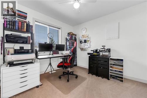 Office with light colored carpet and ceiling fan - 160 Wallace Avenue S, Welland, ON - Indoor Photo Showing Office
