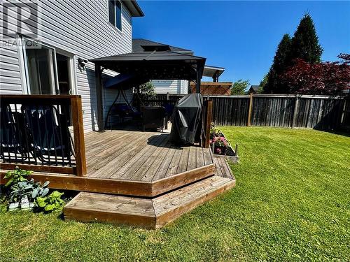 Wooden deck featuring a fenced backyard, a gazebo, and area for grilling - 160 Wallace Avenue S, Welland, ON - Outdoor With Deck Patio Veranda