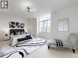 Bedroom with carpet flooring and a chandelier - 