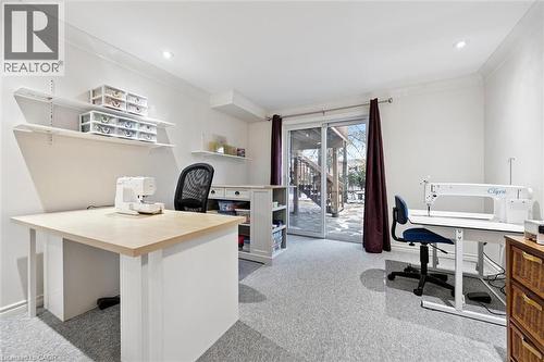 Office space with light colored carpet, recessed lighting, and crown molding - 92 Schroder Crescent, Guelph, ON - Indoor Photo Showing Office