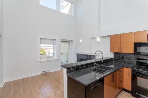 323-599 Pandora Ave, Victoria, BC - Indoor Photo Showing Kitchen With Double Sink