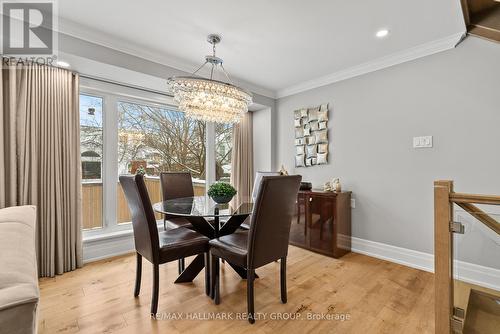 Dining Room w/ gorgeous chandelier. - 217 Belford Crescent, Ottawa, ON - Indoor Photo Showing Dining Room