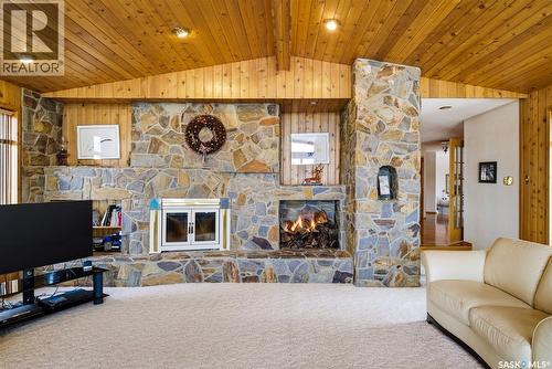 250 Prospect Crescent, Lumsden, SK - Indoor Photo Showing Living Room With Fireplace