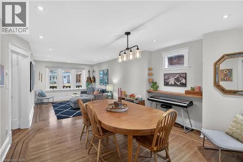Dining space featuring wood finished floors and recessed lighting - 248 London Street S, Hamilton, ON - Indoor Photo Showing Dining Room