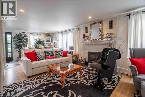 The Centre of the home Living Room - perfect for entertaining. - 99 Argyle Street N, Caledonia, ON - Indoor Photo Showing Living Room With Fireplace