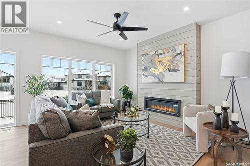 150 Haverstock Crescent, Saskatoon, SK - Indoor Photo Showing Living Room With Fireplace
