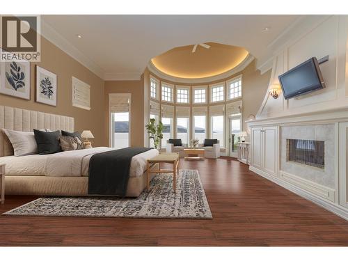 Primary bdrm virtually staged - 225 Swick Road, Kelowna, BC - Indoor Photo Showing Living Room With Fireplace