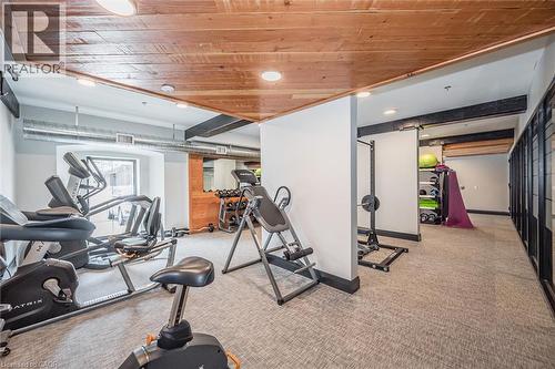 Exercise room featuring recessed lighting and a wooden ceiling with exposed beams - 19 Guelph Avenue Unit# 308, Cambridge, ON - Indoor Photo Showing Gym Room