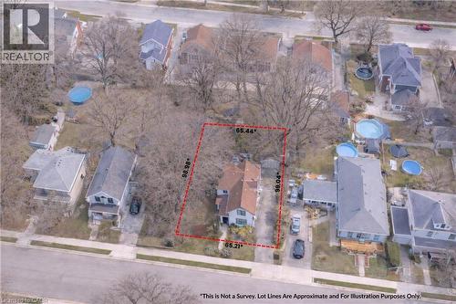 Aerial perspective of suburban area with property parcel outlined - 16 Rich Avenue, Cambridge, ON - 