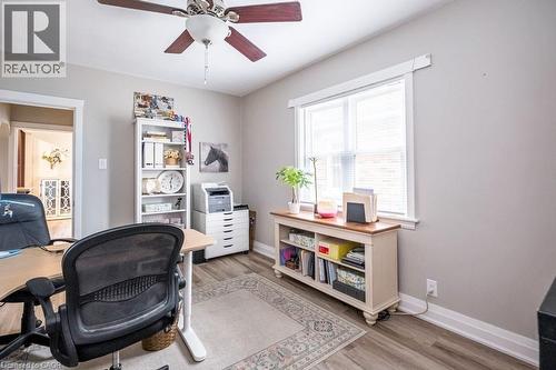 Office featuring ceiling fan and light wood-style floors - 143 Huxley Avenue S, Hamilton, ON - Indoor Photo Showing Office
