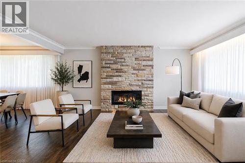 Virtually Staged Living Room - 5 Albert Street E, Alliston, ON - Indoor Photo Showing Living Room With Fireplace