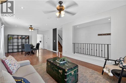 Living area with ceiling fan, wood finished floors, and recessed lighting - 216 Robert Street, Hamilton, ON - Indoor Photo Showing Living Room