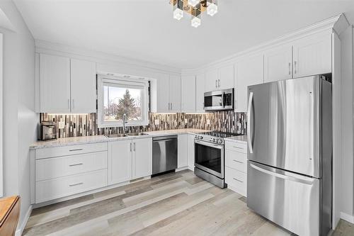 180 De La Seigneurie Boulevard, Winnipeg, MB - Indoor Photo Showing Kitchen With Stainless Steel Kitchen With Double Sink With Upgraded Kitchen