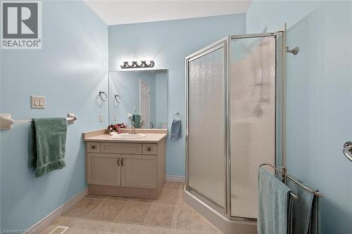 Bathroom featuring vanity and a stall shower - 48 Hallmark Trail, Hamilton, ON - Indoor Photo Showing Bathroom