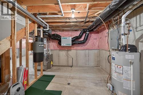 Utility room featuring water heater and electric panel - 48 Hallmark Trail, Hamilton, ON - Indoor Photo Showing Basement