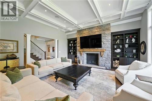 Family Rooom - 597 Old York Road, Burlington, ON - Indoor Photo Showing Living Room With Fireplace