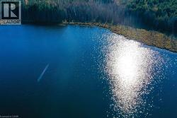 Drone / aerial view of a nearby body of water and a heavily wooded area - 