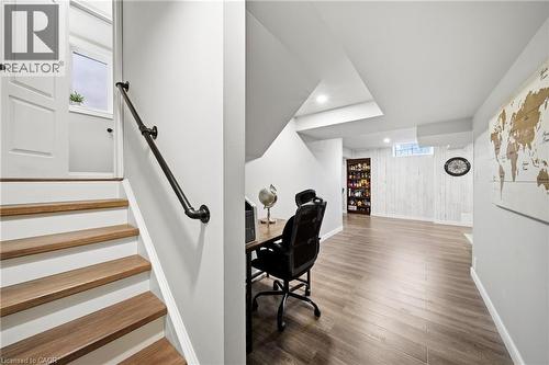 Office area with wood finished floors and recessed lighting - 4670 Bracknell Road, Burlington, ON - Indoor Photo Showing Other Room