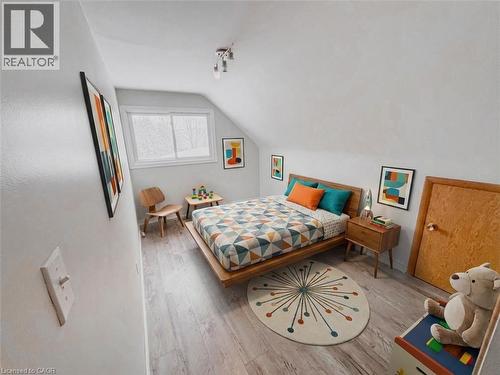 Bedroom featuring light wood-type flooring and vaulted ceiling. 2nd level. - 122 Weber Street S, Waterloo, ON - Indoor Photo Showing Bedroom
