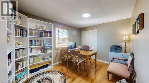 Office area featuring a textured ceiling and light wood finished floors - 330 Guelph Avenue, Cambridge, ON - Indoor Photo Showing Office