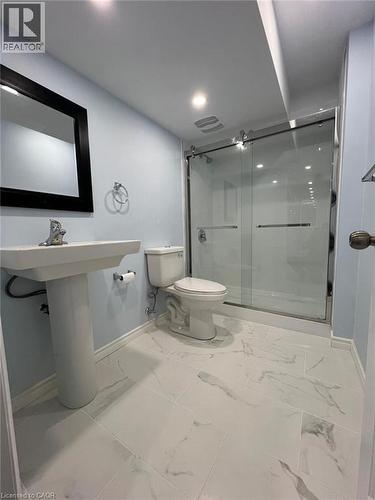 Bathroom featuring a shower stall and light marble finish flooring - 167 Histand Trail Unit# Lower, Kitchener, ON - Indoor Photo Showing Bathroom