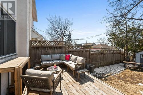 Back wood deck w steps down to grass. - 12 Stevenson Avenue, Ottawa, ON - Outdoor With Deck Patio Veranda With Exterior