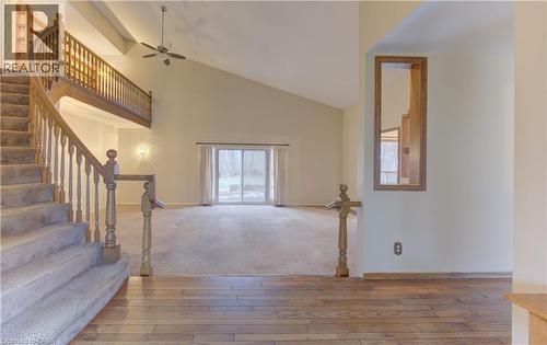 Entryway featuring ceiling fan, light wood-type flooring, and lofted ceiling - 190 Silvercrest Drive, Waterloo, ON - Indoor Photo Showing Other Room